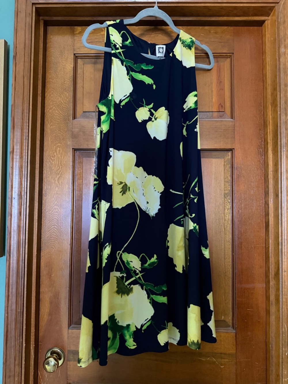 Anne Klein Navy Dress with Yellow & Green Floral Accents